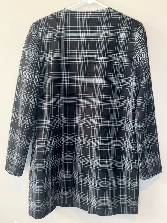Cynthia Rowley Blazer Jacket S Women Black Plaid Open Long Sleeve Shoulder Pads - Picture 6 of 8